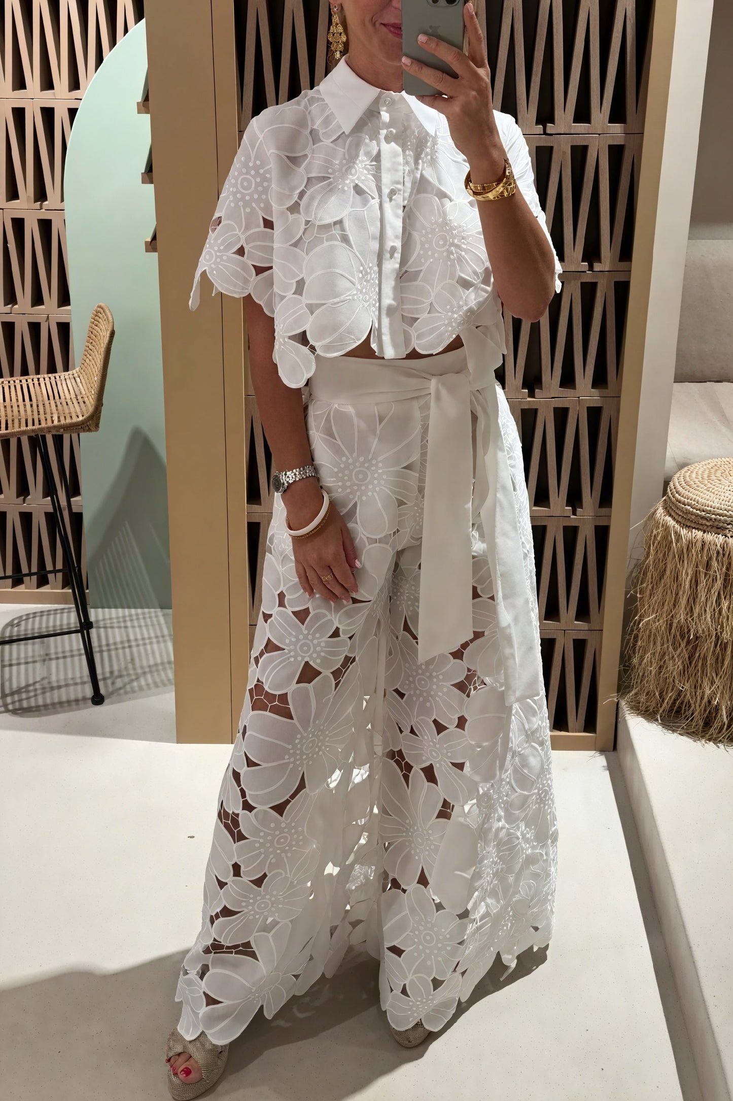 Tricia | Ensemble Brodé – Elegant Floral Og Struktureret Snit
