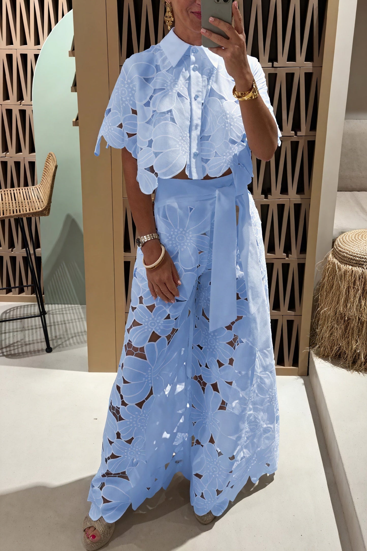 Tricia | Ensemble Brodé – Elegant Floral Og Struktureret Snit