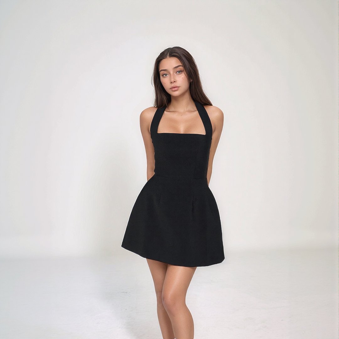 Sandra | Abito Mini Estivo – Scollatura Halter e Volume Fluido