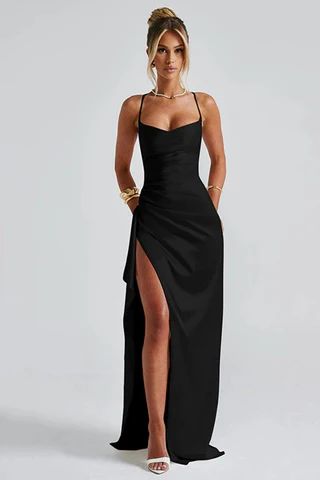 Oriane | Elegant Long Split Dress with Thin Straps 