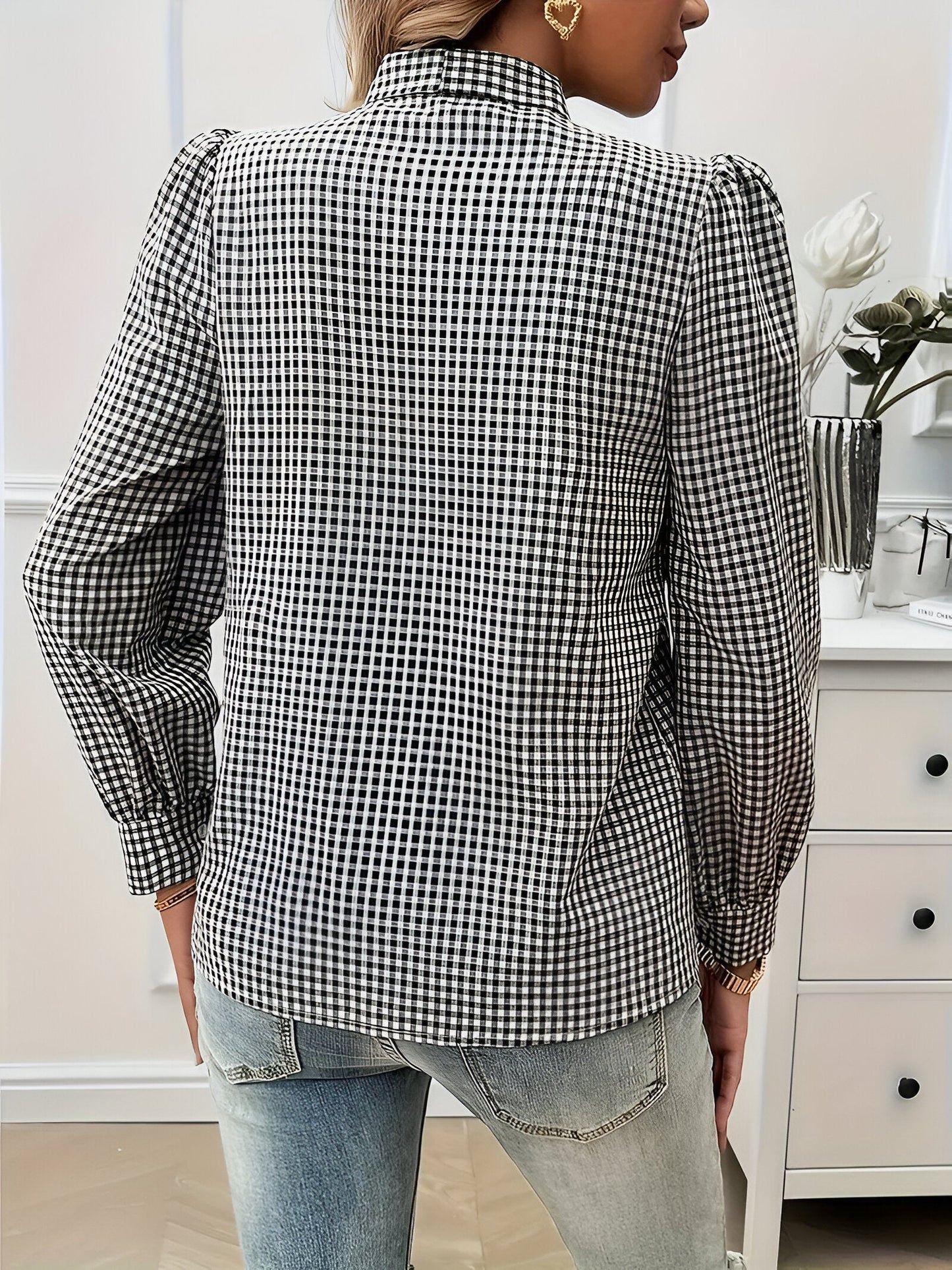 Cézanne | Blouse met Ruitpatroon en Elegante Strik 