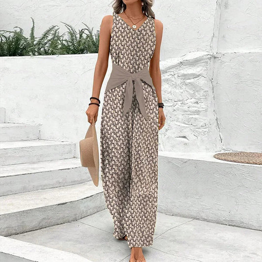 Juliana | Elegantní kombinéza s páskem a geometrickým potiskem 
