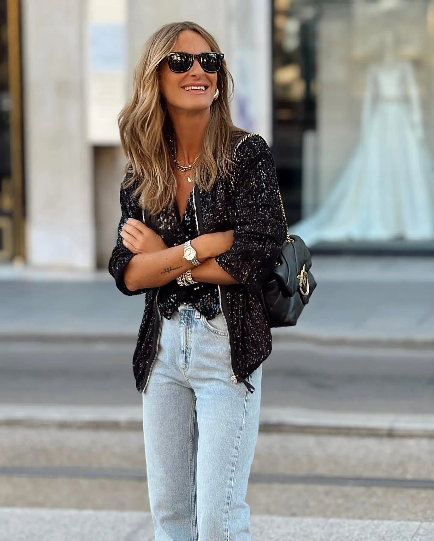 Naya | Trendy Pailletet Zipped Jakke 