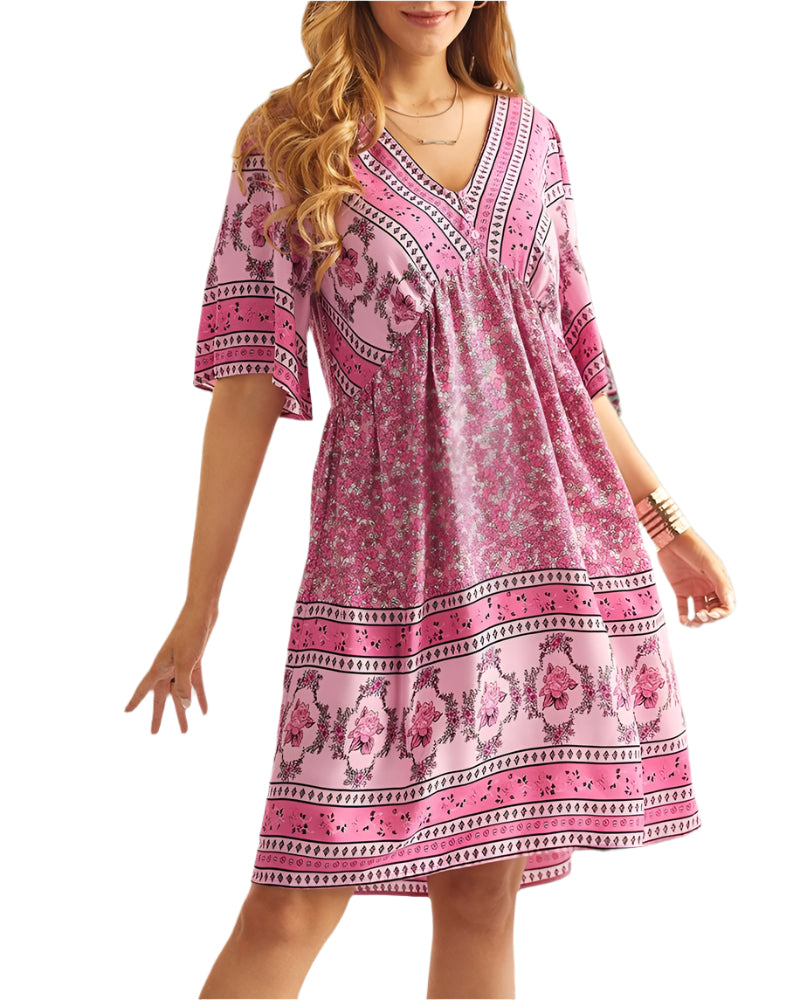 Ivana | Abito Boho Con Scollatura A V E Stampa 