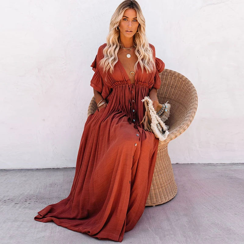 Éléonore | Dlouhá Šaty Chic Boho – Uvolněná a Rafinnovaná Elegance 