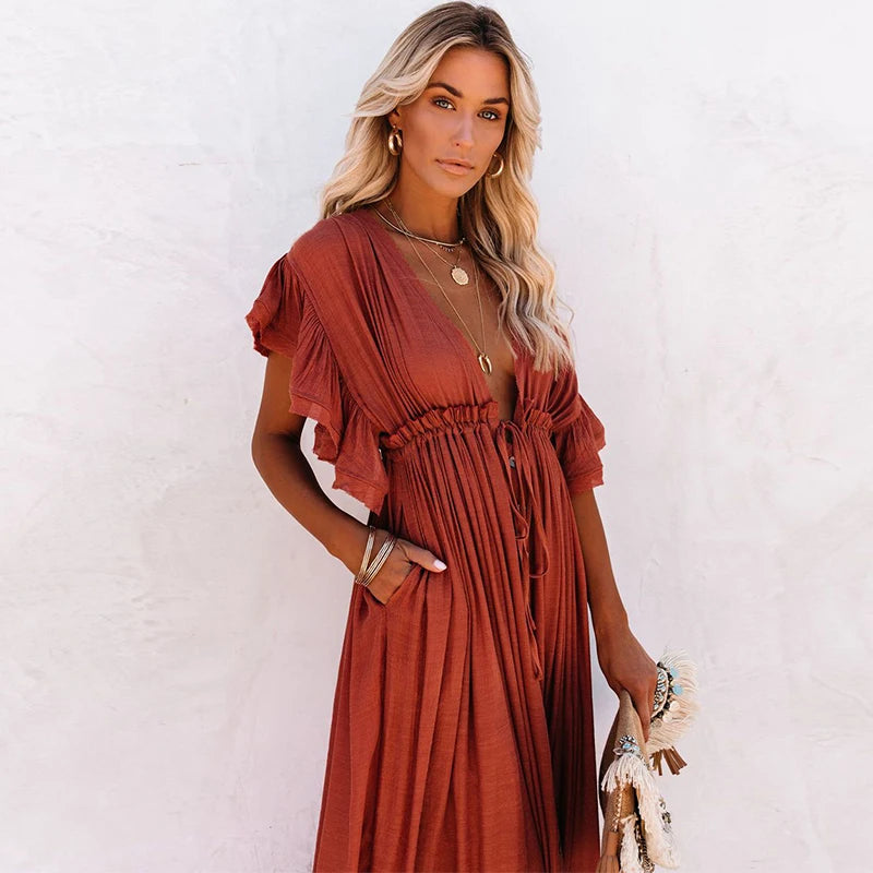 Éléonore | Dlouhá Šaty Chic Boho – Uvolněná a Rafinnovaná Elegance 