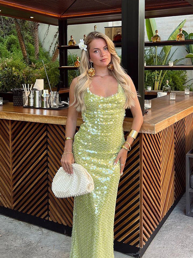 Cendrine | Long Shimmering Dress – Thin Straps And Chic Style 