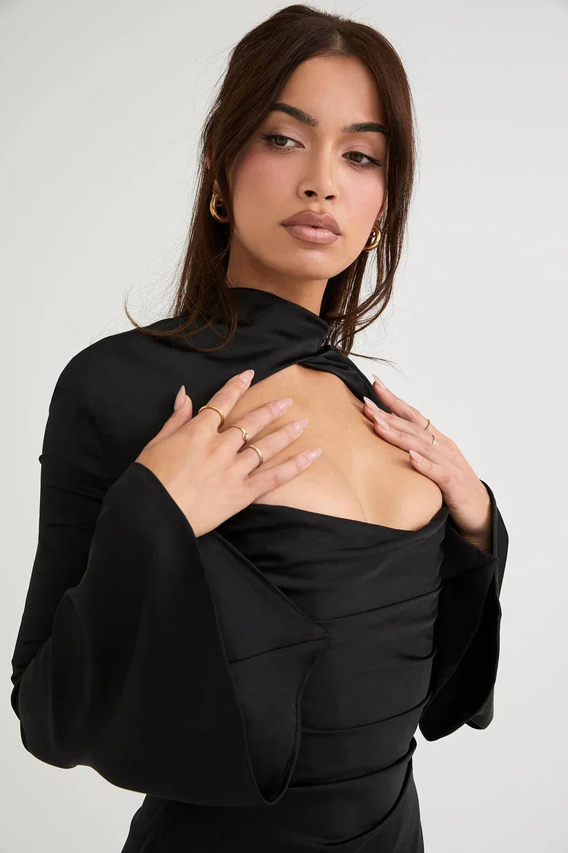 Paulette | Robe De Cocktail Avec Découpe Et Manches Longues